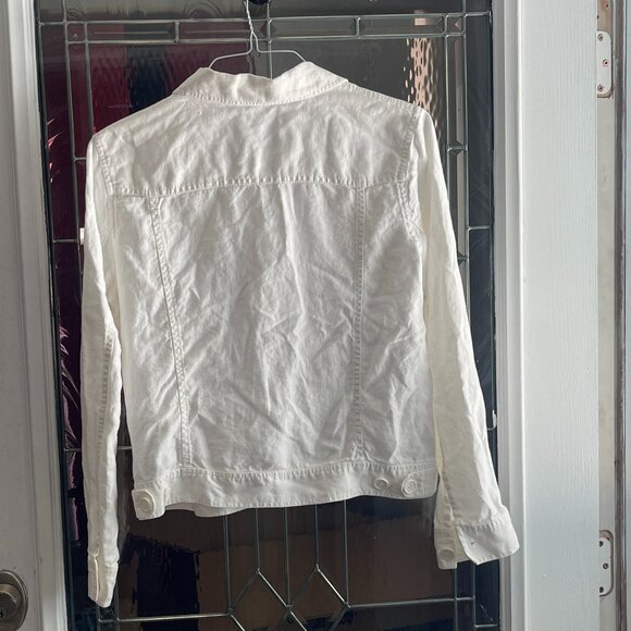 Liz Claiborne White Button Up Linen Jacket Soft Retro Chic Pockets Womens Size L - Picture 3 of 4